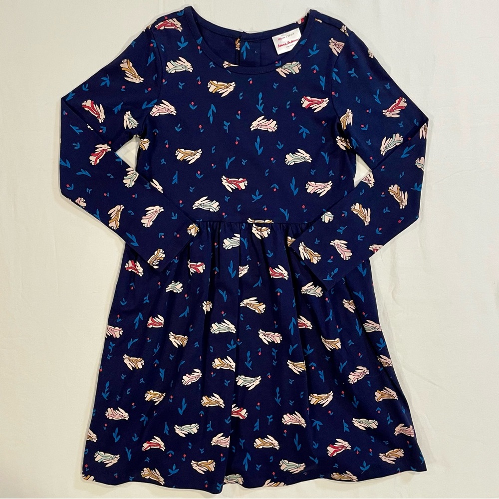 Hanna Andersson Elisabet Dress Girls 6-7 120 cm Navy Blue Rabbits Bunnies Cotton